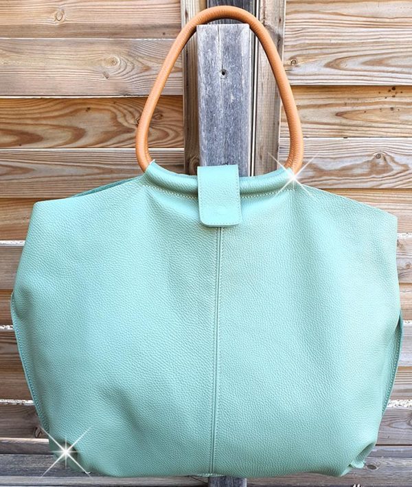 grand sac cabas tout en cuir vert amandeMelbourne