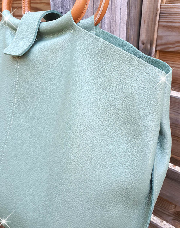 grand sac cabas tout en cuir vert amande