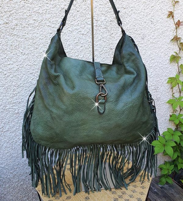 magnifique sac en cuir vintage à frange