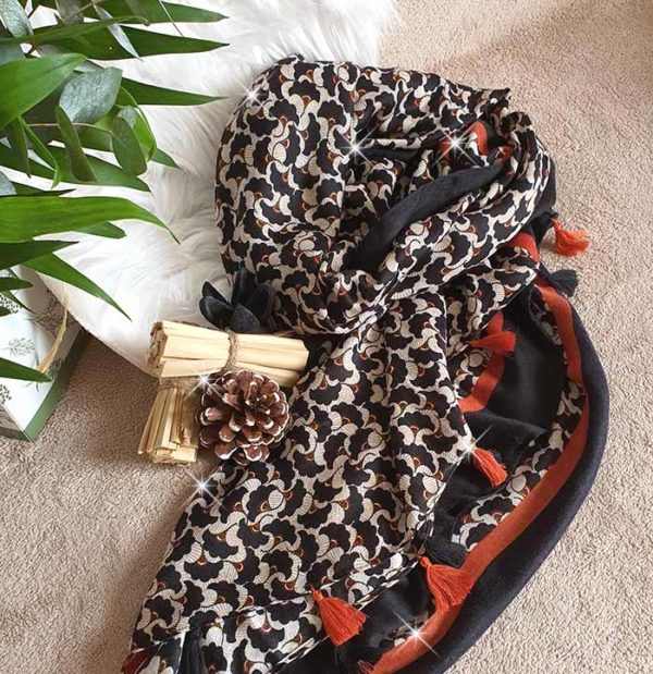 foulard viscose noir brique