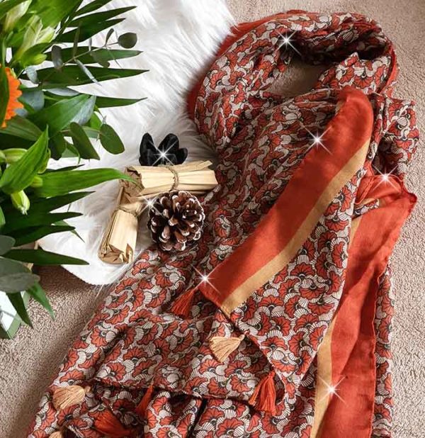 foulard viscose brique camel