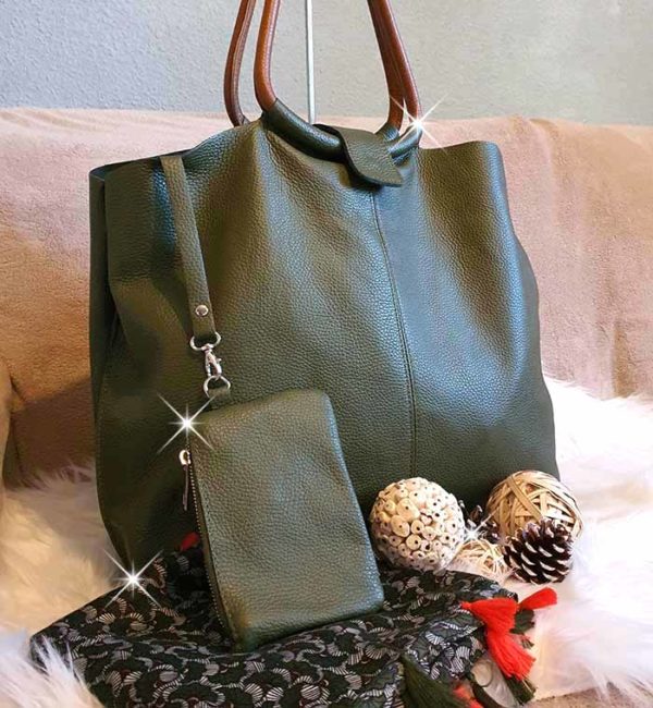 grand sac cabas tout en cuir kaki Melbourne