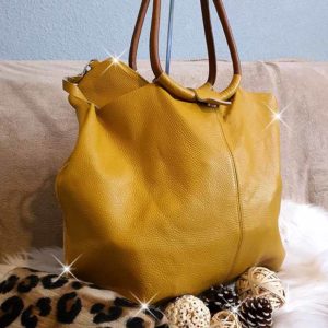 grand sac cabas tout en cuir moutarde