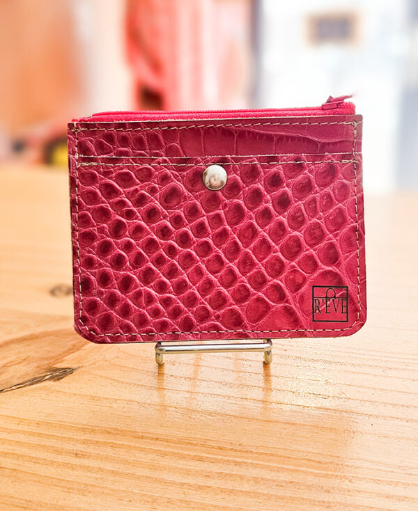 porte monnaie en cuir véritable rose croco