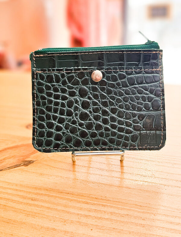 porte monnaie en cuir véritable vert crocodile