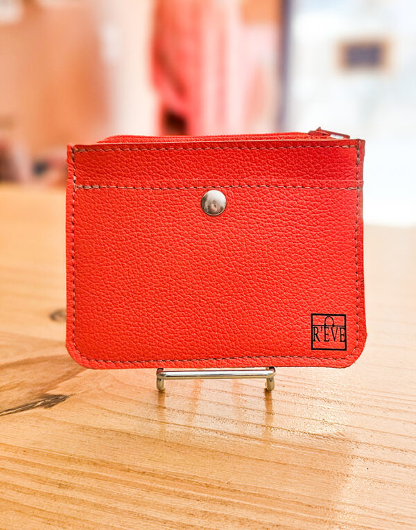 porte monnaie en cuir véritable orange vif