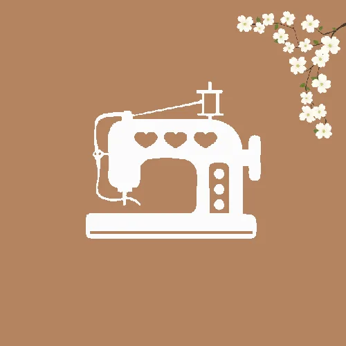 Picto machine à coudre – Ateliers Pictogramme machine à coudre sur fond cognac